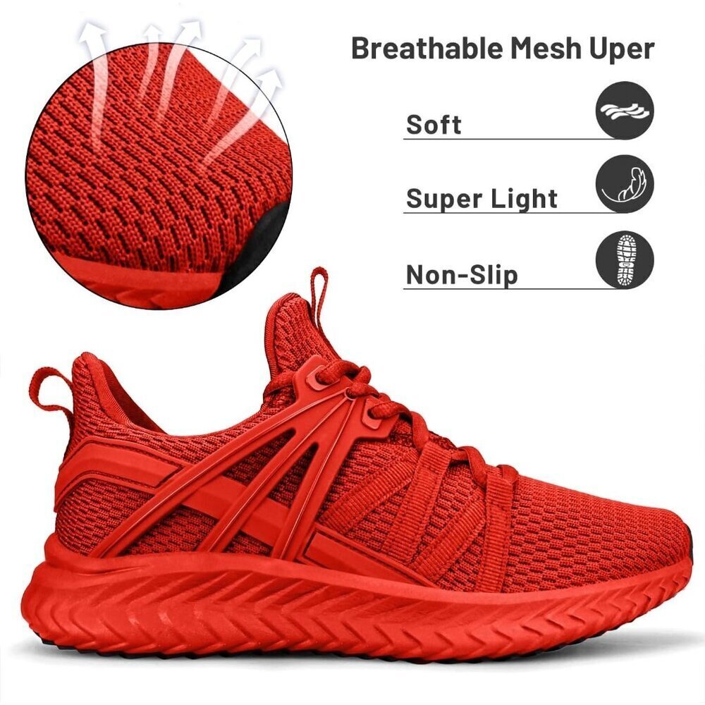 Women's Red Imported Mesh Slip On Walking Lightweight Casual Sneakers - Picture 2 of 5